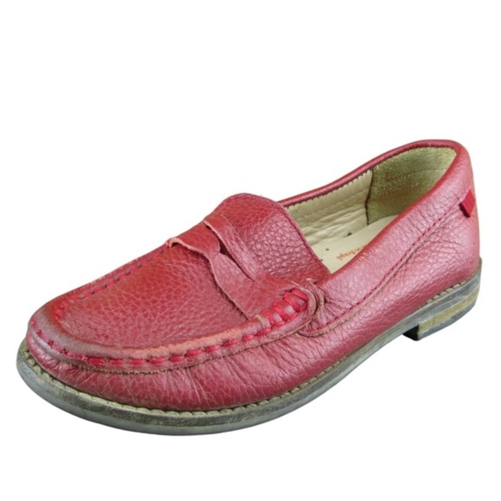 Marc Joseph New York Boys Penny Loafer Shoes Red Leather Slip On Size T 11.5 Med